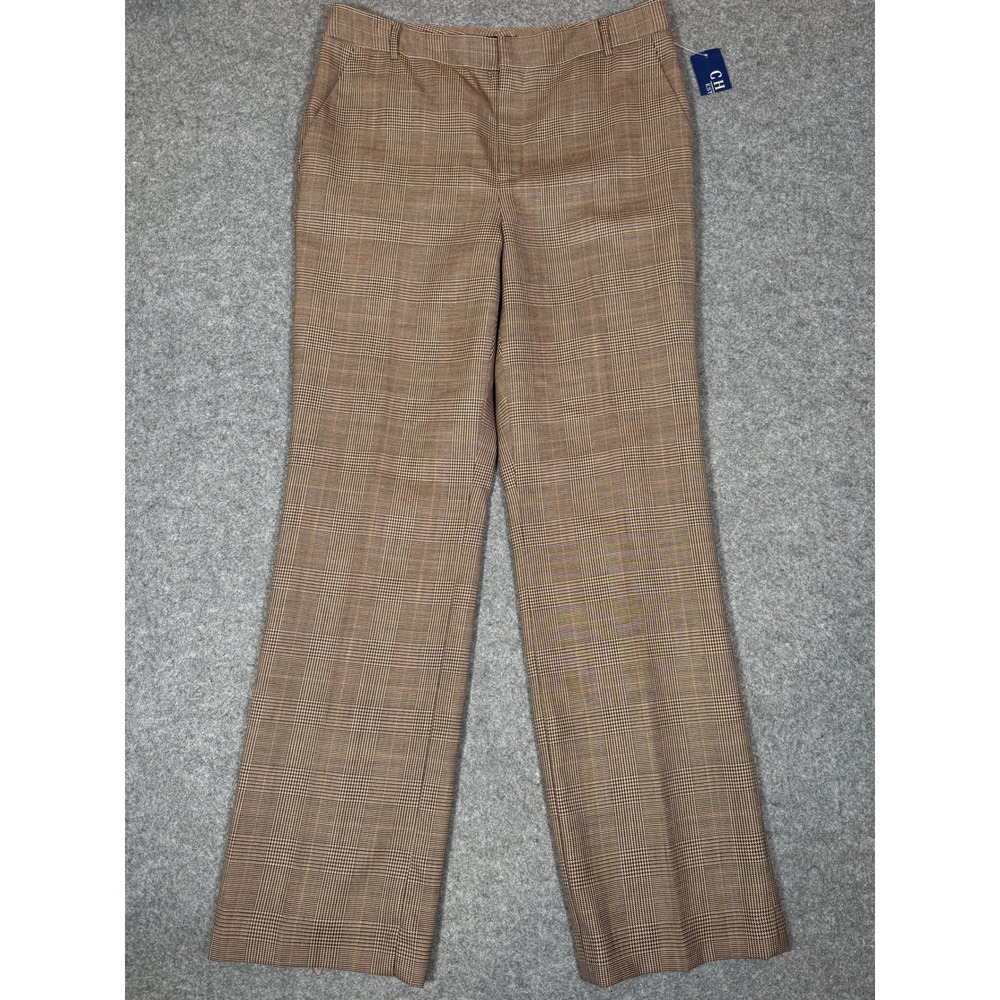 Chaps Womens Brown Glen Plaid 100% Wool Straight Leg Dress Pants Size 8 NWT